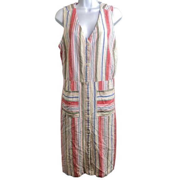 Old Navy Women’s Linen Sleeveless Striped Midi Shirt Dress‎ Size M Preppy Boho - Picture 1 of 12